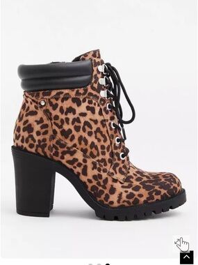 torrid Leopard Print Lace-Up Block Heel Ankle Boots - Brown/Black -8.5W
